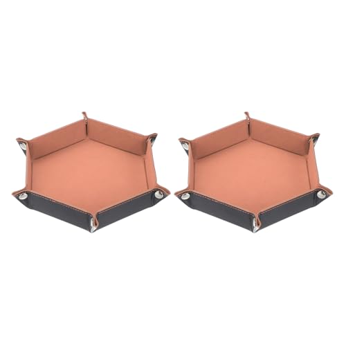 Dice Tray 10" PU Leather Velvet Folding Hexagon Dice Rolling Tray Holder Storage Box Perfect for RPG DND Table Games & Entryway & Nightstand Organizer (Pink Red, 2pcs) - color: Pink Red