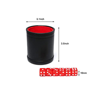 Leatherette Dice Cup Set Red Velvet Interior Quiet in Shaking with 6 Red Translucent Dot Dice for Liars Dice Farkle Yahtzee Board Games, 1 Pack - color: Red2