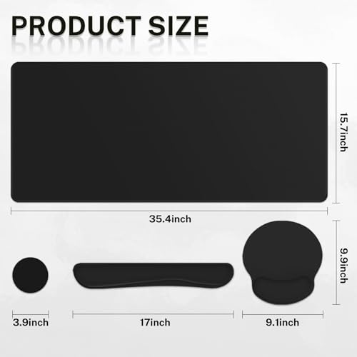 Britimes Black Keyboard Mouse Pad Set Black 4 in1 Large Mousepad+Keyboard Wrist Rest+Mouse Wrist Rest+Coaster Ergonomic Design for Home Office Computer 35.4x15.7Inches - color: BLACK