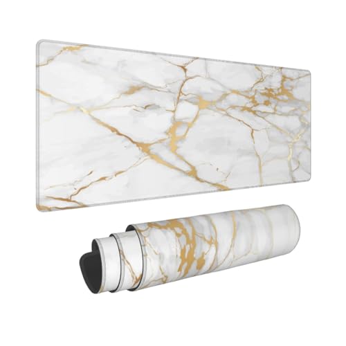 White and Gold Marble XL Large Mouse Pad with Stitched Edges Long Non-Slip Rubber Base Mousepad Laptop Keyboard Mat Desk Pad for Office Home Desk Decor, 31.5" X 11.8" - color: Marble #01, size: 31.5L x 11.8W inches