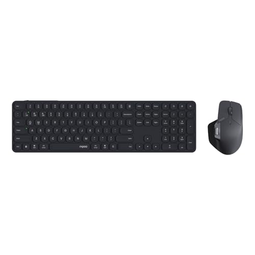 Rapoo 9560M Wireless Keyboard and Mouse Combo, Blade-Series E9550L 110-Key Ultra-Thin Keyboard and MT760SE Wireless Mouse, Support 4 Devices, Quiet, USB-C, Rechargeable, for Windows/Mac/Linux/Chrome - color: Black, size: 9560M