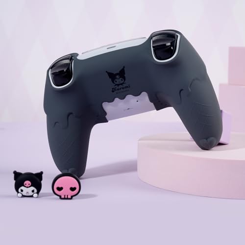 Kuitmor Silicone PS5 Controller Cover Skin Set, Anti-Slip Soft Protective Case for PS5 Wireless Controller with 2 Thumb Grip Caps and 1 Sticker (Black Kuromi) - color: Black Kuromi