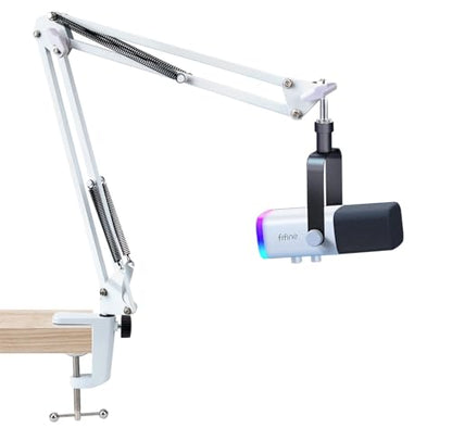SUNMON White Boom Arm for Fifine AM8 - Mic Boom Arm Compatible with Fifine Microphone, Mic Boom Arm with 3/8" to 5/8" Screw Adapter Clip, Microphone Boom Arm with Desk Clamp - color: Mic Arm for Fifine AM8-White