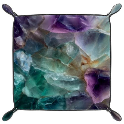 Agate Marble Dice Tray Folding Square PU Leather Dice Rolling Tray | Portable Dice Trays for Dice Games Like RPG, DND and Other Table Games, Folded 4.5x4.5x1.2inch - color: Agate Marble