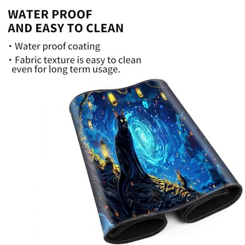 Large Gaming Playmat Compatible with MTG, Seamless Card Game Mat with Stitched Edges, 27.6 x 15.7 in Natural Rubber Desk Pad with Transparent Drawstring Bag, A Mysterious and Stealthy Feline - color: A Mysterious and Stealthy Feline, size: 28"X16" Regular
