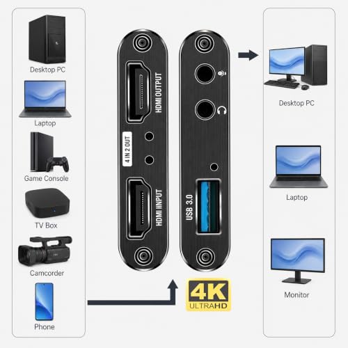 Capture Card for Streaming 4K HDMI Video Capture Card | Game Capture Card, 1080P 60FPS Video Capture Device, HDMI to USB 3.0 for Camera/Xbox/PS4/PS5/PC/OBS/PC/Mac Windows 10/11
