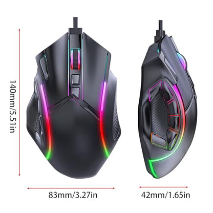 RGB Gaming Mouse, Customizable Buttons, 12800DPI, 13 Light Effects, 1000Hz Polling Rate, Wired Gaming Mouse for Computer Laptop, Ergonomic Design for Long Sessions