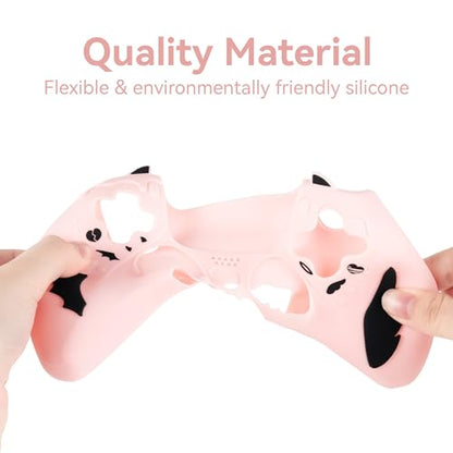 GeekShare Controller Skin Set Compatible with PS5, Anti-Slip Silicone Protective Cover with 2 Thumb Grip Caps and 1 Sticker - Sweetheart Skull Design (Pink) - color: Sweetheart Skull