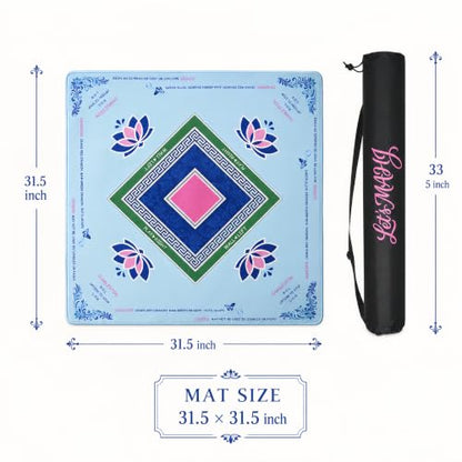 Mahjong Mat 31.5x31.5 Inch, Non-Slip Rubber American Mahjong 3mm Mat with Rules, Lotus Butterfly Hand-Painted Look Noise Reducing Game Neoprene Mat for Table (Lotus Classic) - color: Lotus Classic