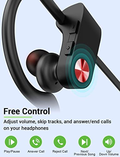Bluetooth 5.3 Headphones, Wireless Sports In-Ear Earbuds IPX7 Waterproof | 16 Hours Playtime, Sweatproof Stereo Earphones with MIC, Noise Cancelling Headsets for Gym Running Workout, Clear Sound - color: BlackRed