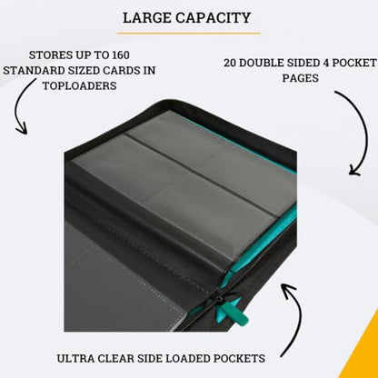 Card Guardian - Toploader 4 Pocket Premium Binder with Zipper for 160 Cards - Side Loaded Pockets - Compatible with Sports and Trading Cards TCG (Green) | Fits 160 Cards, Side Loaded Pockets, Compatible with Sports and Trading Cards - color: Green