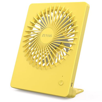 Zuvas Desk Fan Small Rechargeable Battery Table Fans for travel Ultra Quiet | 180° Tilt Folding, LED Dislay, Portable Fan Slim Design, 3 Speed Adjustable, for Office Bedroom Desktop, Cruise Essentials - color: Yellow