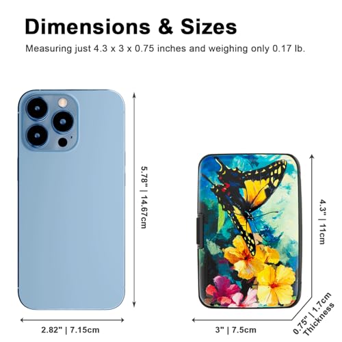 Credit Card Holder, Metal Card Wallet RFID Blocking Mini Slim Aluminum Business Hard Card Case for Women Men (Flowers Butterfly) - color: Flowers Butterfly