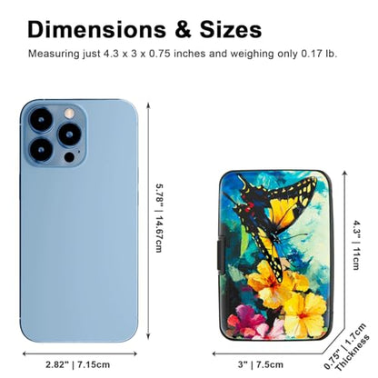 Credit Card Holder, Metal Card Wallet RFID Blocking Mini Slim Aluminum Business Hard Card Case for Women Men (Flowers Butterfly) - color: Flowers Butterfly