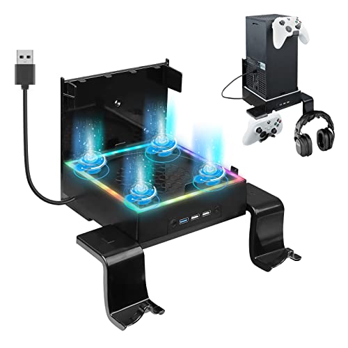 Wall Mount Cooling Fan for Xbox Series X with High Speed Low Noise Fan and 3 USB Port Xbox Series X Wall Mount Kit with Controller Holder & Headphone Hanger Touch Switch Holder Bundle