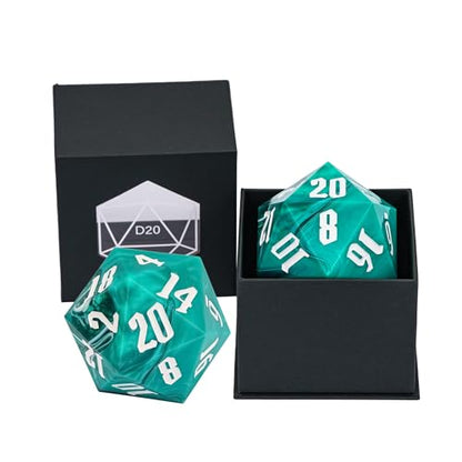 55mm 20 Sided DND Dice, Giant D20 D&D Polyhedral Dice Large D20 with Die Gift Box for RPG Table Games (Green with White/White Number) - color: Green With White/White Number