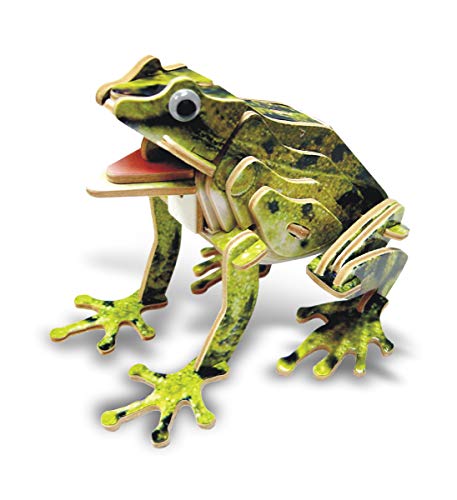 Puzzled 3D Puzzle Colorful Frog Wood Craft Construction Kit Fun Unique and Educational DIY Wooden Animal Toy Assemble Model Pre-Colored Crafting Hobby Puzzle to Build and Decoration 37 Pieces Pack