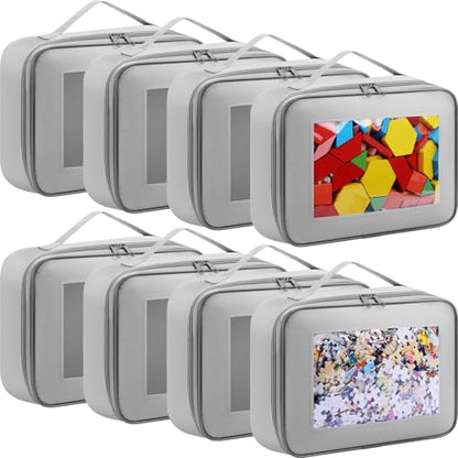 Abbylike 8 Pack Toys Storage Bags with Handle and Clear PVC Window, Classic Bricks Building Set Organization Bags, Car Toy Traveling Carrying Case for Puzzles Board Games Building Blocks(Gray) - color: Gray