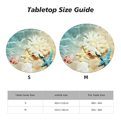 Famame Sea Beach Underwater Starfish Fitted Round Tablecloth Waterproof Table Cloth with Elastic Edge Wipe Clean Table Covers for Indoor Outdoor Fits 45"-50", Medium - color: Sea Underwater Starfish