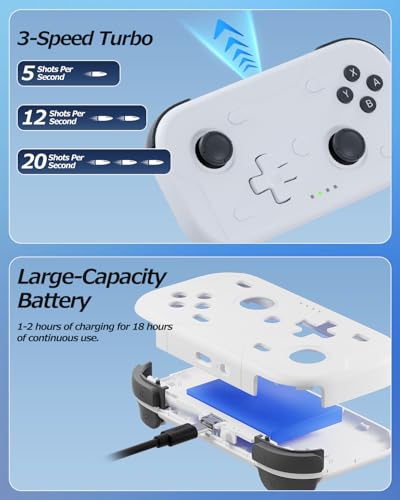 XPT Portable Mini Controller for Nintendo Switch 2/Switch 1/PC/iOS/Android/Steamdeck, Joystick Lift and Down Design,Wireless Bluetooth & Wired Gamepad with Turbo Function, 6-Axis Gyro, HD Vibration & 3D Joysticks, Home Button Wake-Up (white) - color: Whit