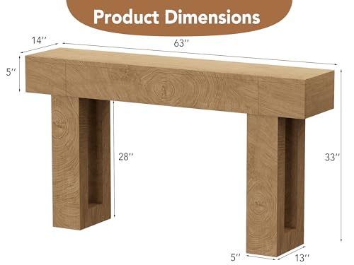 63 Inch Long Console Table, Narrow Rectangular Sofa Table Behind The Couch, Farmhouse Entryway Table for Entrance, Hallway, Living Room (Natural) - color: Natural, style: No Socket