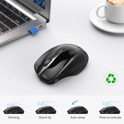 TECKNET Wireless Mouse, BT 5.0/2.4G, Silent 4800 DPI 6 Buttons, Black | Bluetooth 5.0/3.0 & USB A, 2-Device Easy Switch, Wide OS Compatible, 6-DPI, Ergonomic for S/M Hands, Extended Battery - color: Black