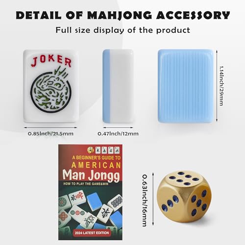American Mahjong 타일 전용, 마작 세트, 골든 주사위 포함, 여행용 블루 타일 166개(타일 블루) - color: 블루.