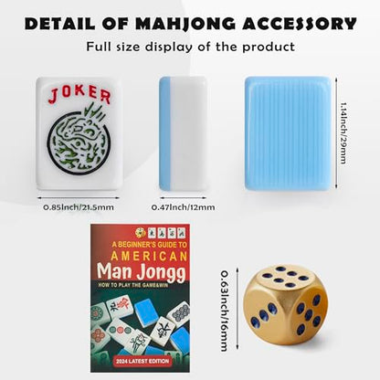 American Mahjong 타일 전용, 마작 세트, 골든 주사위 포함, 여행용 블루 타일 166개(타일 블루) - color: 블루.