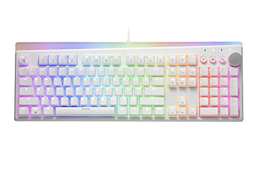 i-rocks K71M RGB Mechanical Gaming Keyboard with Media Control Knob, Switches (Red), 107 Keys w/Full NKRO, PBT Keycaps, Multimedia Hotkeys, Detachable USB-C Cable and Onboard Storage, White - color: White, size: Switches (Red)