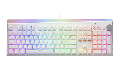 i-rocks K71M RGB Mechanical Gaming Keyboard with Media Control Knob, Blue Switches, 107 Keys w/Full NKRO, PBT Keycaps, Multimedia Hotkeys, Detachable USB-C Cable and Onboard Storage, White - color: White, size: Switches (Gateron Blue)