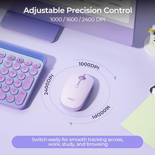 seenda MOU001 Bluetooth Wireless Mouse for Laptop,Slim Computer Mice,Purple | Rechargeable Computer mouse with USB and dual Bluetooth, 3-level DPI and quiet clicks for Windows, Macbook, iPad and Travel. - color: purple
