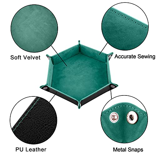 SIQUK 2 Pieces Dice Tray PU Leather Dice Trays Folding Hexagon Dice Holder Tray for Dice Games Like RPG, DND and Other Table Games (Cyan and Black) - color: Cyan and Black