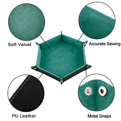 SIQUK 2 Pieces Dice Tray PU Leather Dice Trays Folding Hexagon Dice Holder Tray for Dice Games Like RPG, DND and Other Table Games (Cyan and Black) - color: Cyan and Black