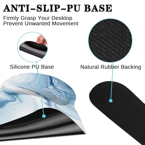 Arttown Keyboard Mouse Pad Set, 4 in 1 Desk Mat Set Marble Abstract | Ocean Blue Gradient Large Mousepad+Keyboard Wrist Rest+Mouse Wrist Rest+Coaster Ergonomic Design for Home Office Computer - color: Blue White Marble