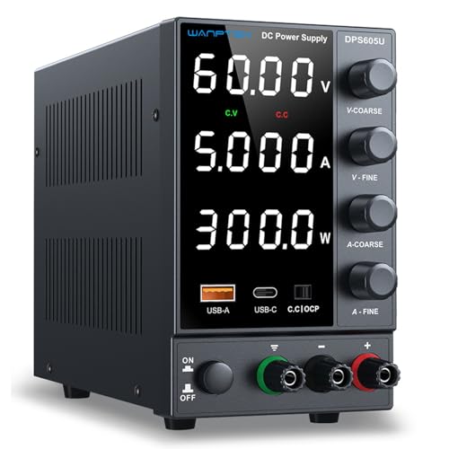 DC Power Supply 0-60V 0-5A, Bench Power Supply with Encoder Knob, Adjustable Regulated Power Supply with 5V 3.6A USB & Type-C Quick-Charge, Variable Power Supply with Overcurrent Protection - color: Black, size: 0-60V 0-5A