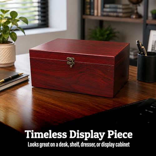 Sarge Rosewood Finish Large Gift Box, for Knives, Jewelry, Collectibles | foam-lined interior, brass latch, hinged lid, gift ready, knives, jewelry, watches, collectibles, 12.5" x 8.5" x 6"