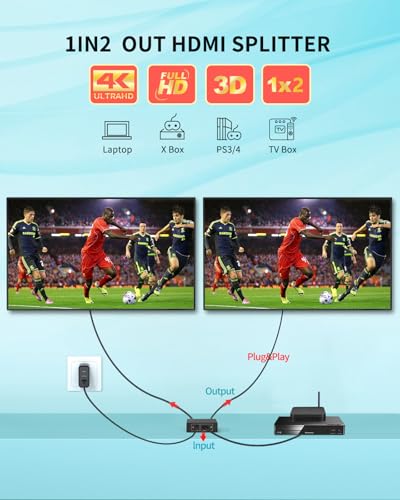 HDMI Splitter 1 in 4 Out 4K 30Hz HDMI-Splitter for Dual Monitors | with USB to DC Power Cable, 2 Way HDMI Distribution, Multi HDMI Adapter for PC/Laptop/HDTV/Projector, Mirror Only, Not Extend - size: 1x2 30Hz