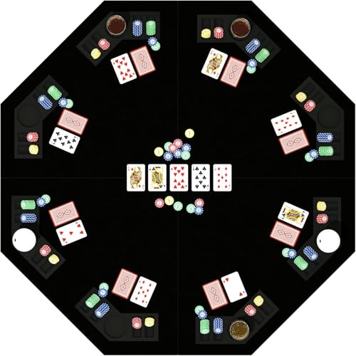 48 Inch Foldable Poker Table Top Octagon with Chips Tray & Cup Holders | Professional 8 Players Texas Hold’em Poker Table Topper Felt Mat Layout with Carrying Bag for Card Casino Games - color: Grey
