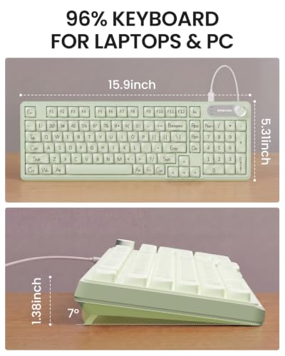 EWEADN V102 Wired Keyboard, 98 Keys Creamy Gaming Keyboard with Display Screen, Media Knob RGB Silent Wired Cute Computer Keyboard for Laptop PC Gamer - Green - color: Green