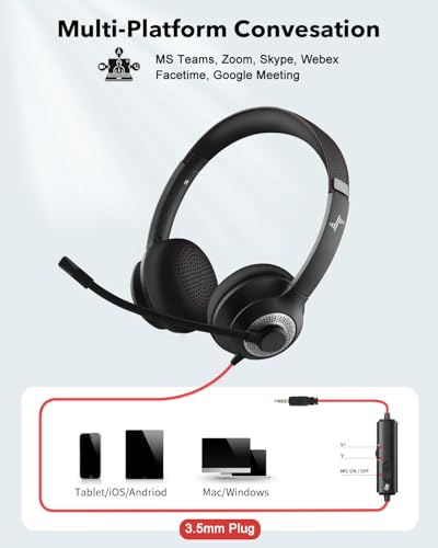JIAMQISHI USB Headset with Mic for PC, On-Ear Computer Laptop Headphones with Noise Cancelling Microphone Control for Home Office Online Class Skype Zoom (3.5mm, Black) - color: Black, style: 3.5mm
