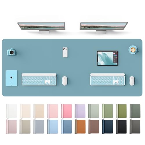 YSAGi Leather Desk Protector, Office Mat, Large Mouse Mat, Non-Slip PU Leather Blotter, Laptop Desk Mat, Waterproof Writing Pad for Office and Home(Aquamarine, 63" x 24") - color: Aquamarine, size: 63" x 24"