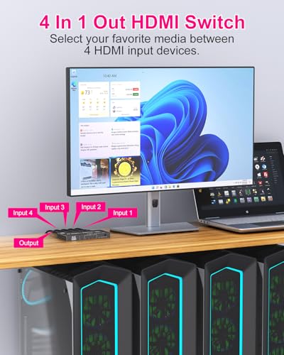 HDMI Switcher 4 in 1 Out - 4 Port 8K HDMI 2.1 Switch with Remote, Supports 8K@60Hz, 4K@120Hz, HDR10+, VRR, 3D, HDCP2.3 – Compatible with PS5, Xbox, Fire Stick, Projector, Monitor HDMI Splitter