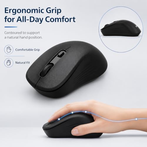 PHILIPS Bluetooth Wireless Mouse, Wireless Mouse for Laptop, Silent Click | Ergonomic Grip, 3-Level DPI, Bluetooth&2.4G Dual Mode, USB Nano Receiver, for Office, Home, Windows, macOS Compatible