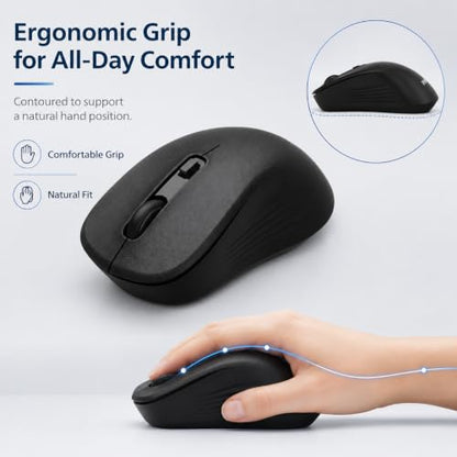 PHILIPS Bluetooth Wireless Mouse, Wireless Mouse for Laptop, Silent Click | Ergonomic Grip, 3-Level DPI, Bluetooth&2.4G Dual Mode, USB Nano Receiver, for Office, Home, Windows, macOS Compatible