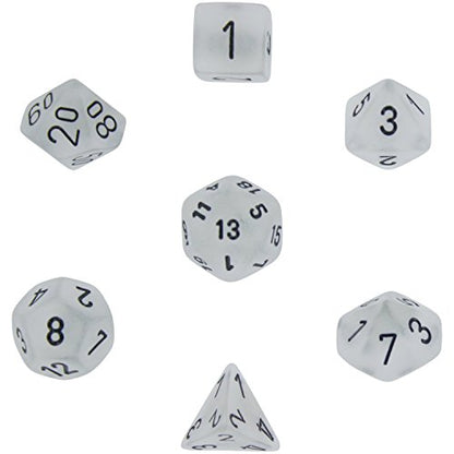 Polyhedral 7-Die Frosted Dice Set - Clear with Black