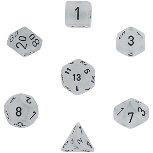 Polyhedral 7-Die Frosted Dice Set - Clear with Black
