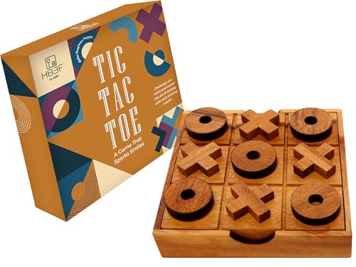 BSIRI Wooden Tic Tac Toe Game Coffee Tabletop XO Blocks Ideal for Family Living Room Games Night for Adults for Desk Decor and Unique Wood Gifts for All Occasions 5.5 Inch - style: Classic