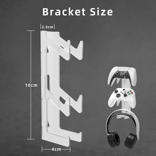 Controller Holder Wall Mount, Dual Game pad Controller & Headphone Hanger, for Switch/PS/PS5/Xbox360/Xbox One/S/X/Elite/Series S/X Wall-Mounted Transparent Bracket for Controllers, Screws Installation