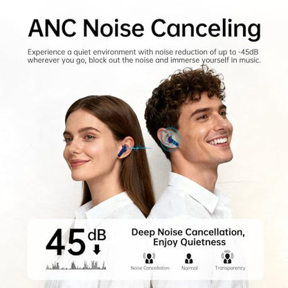 xinwld Adaptive Hybrid Active Noise Canceling 2026 Wireless Earbuds, 6 Mics ENC Clear Call Ear Buds, Hi-Res Audio Deep Bass Bluetooth 5.4 Headphones, 40H Playtime, Wireless Charging, LED, USB-C, Blue - color: Deep Blue