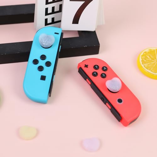 Switch Joycon Thumb Grips Caps, 4 PCS Cute Kawaii 3D Silicone Analog Thumbstick Button Cover Compatible with Nintendo Switch Lite/OLED Joystick Caps (Multicolor Glitter Heart) - color: Multicolor Glitter Heart